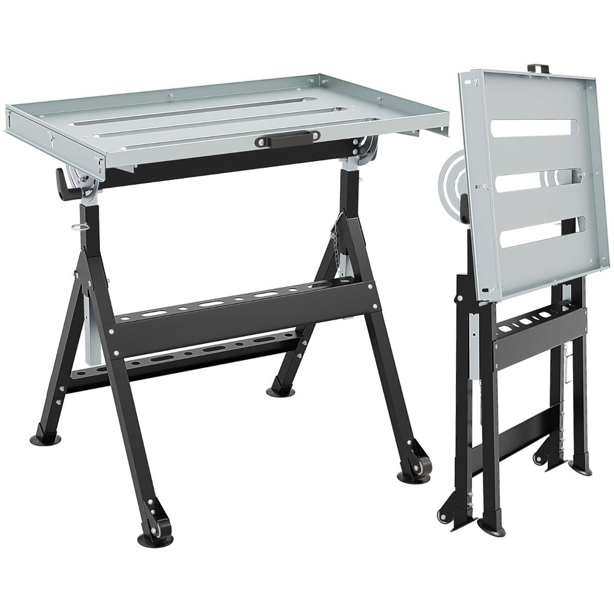 Coast Klappbare Schweißerwerkbank 78 x 51 cm, Schwarz/Silber, 2 Rollen, 4 Höhen, 5 Neigungswinkel