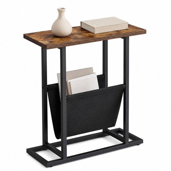 Ceruzo Beistelltisch mit Zeitschriftenhalter – schmal – schwarz-braun – H 55 cm