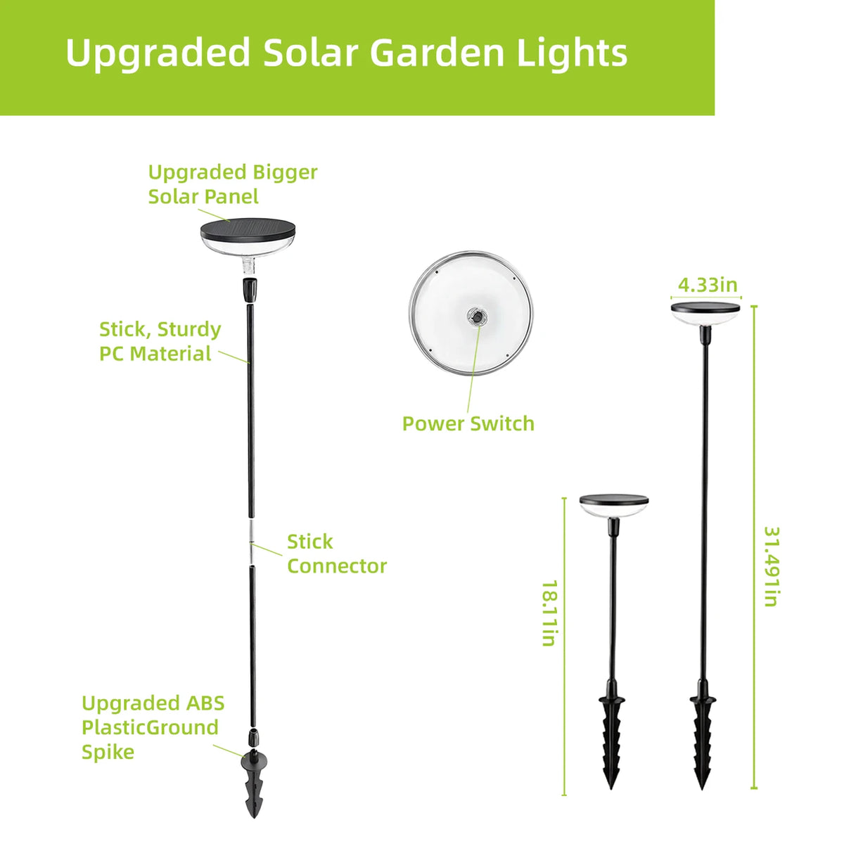 VIVREAL 4er-Pack Solar-Gartenbeleuchtung – Doppelte runde Schwenklampen – 18,1 × 31,49 Zoll – Schwarz