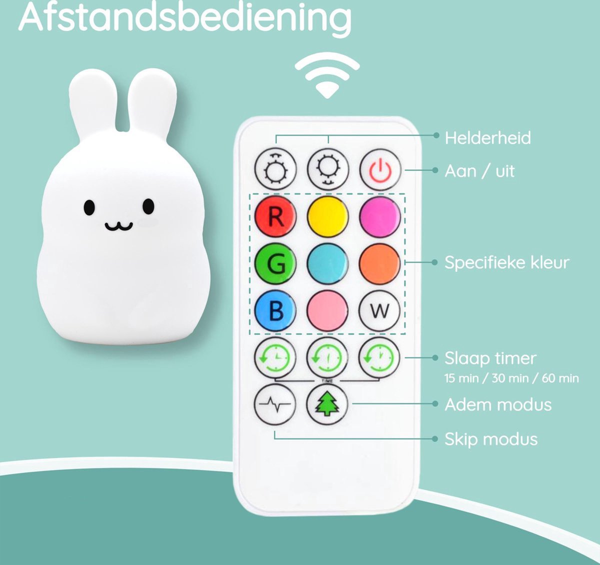 Sleepy Friends Nachtlicht Kinderhase - LED - 8 Farben - dimmbar - 95.2x97.4x100 mm - USB aufladbar - inkl. Fernbedienung