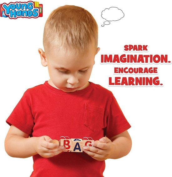 Creative Kids - Leseblöcke aus Holz - Set mit 5 drehbaren Alphabetblöcken - Griffige Griffe - Lernaktivitäten für Kindergarten & Vorschule - Buchstabenarbeit - Montessori-Holzspielzeug - Geschenke für Kinder & Kleinkinder