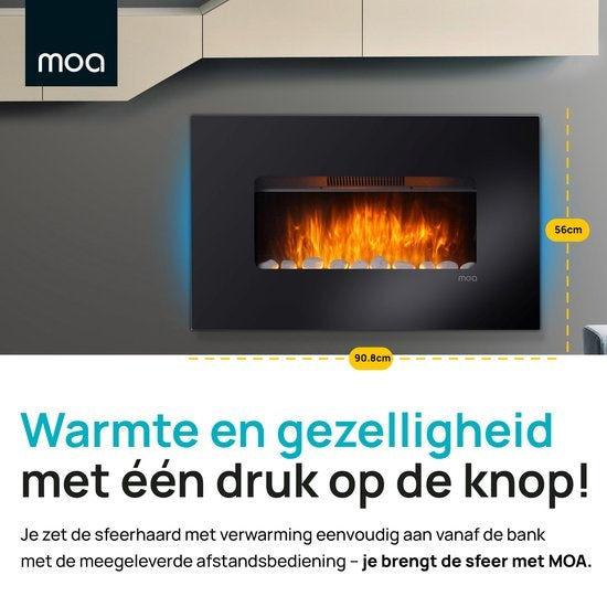 MOA Electric Fireplace - Atmosphärischer Kamin - Ofen - Schwarz - Fernbedienung - Ambilight - EF201FB