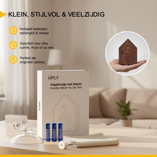 UPLY Vogelhaus mit Sound - Vogelhaus mit Sensor - 5 Naturgeräusche für Toilette/WC - Bewegungsmelder - Schalterbox - Geschenk - Inkl.