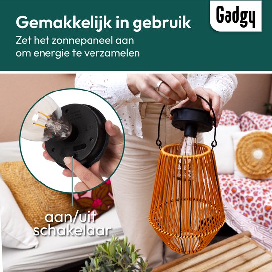 Gadgy Solar-Gartenleuchte Rattan Braun - Solar-Gartenleuchte - Solar-Tischleuchte mit USB-Anschluss - Außenleuchte Gartenstatue - Gartenlaterne mit Tag/Nacht-Sensor - Beleuchtung für draußen - Laterne Garten