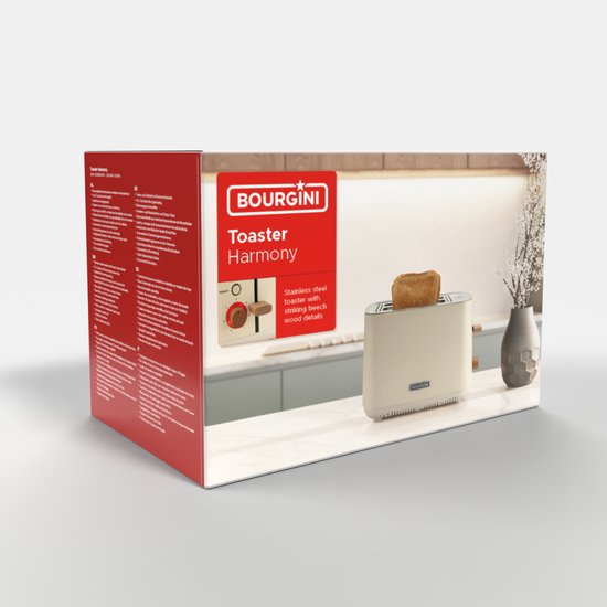 Bourgini Harmony Toaster - Elemente aus echtem Buchenholz - Toaster- Extra hoher Brotheber und 2 breite Brotschlitze - 7 Heizstufen