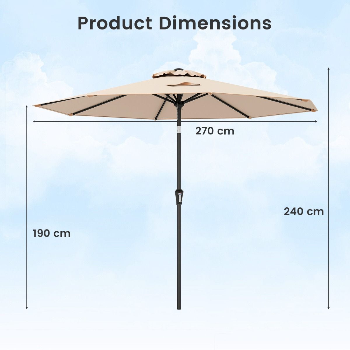Coast Großer Terrassenschirm – neigbar mit Kurbel – 270 cm – beige