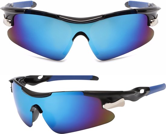 GarpexÂ® Radsportbrille - Sportbrille - Sonnenbrille Herren - Radfahren - Motorrad - Schwarzer Rahmen mit blauen Gläsern