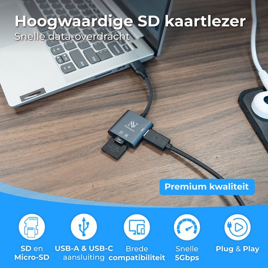 Nuvance SD-Kartenleser – SD-Kartenleser – 3-in-1 – SD-Kartenleser – USB-C & USB-A – Micro-SD-Kartenleser – TF-Karte
