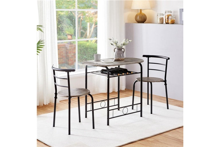 Yaheetech Bistro-Set, 3-teilig – Tisch 80 x 53 x 74,5 cm – 2 Stühle – Staufach – Schwarz