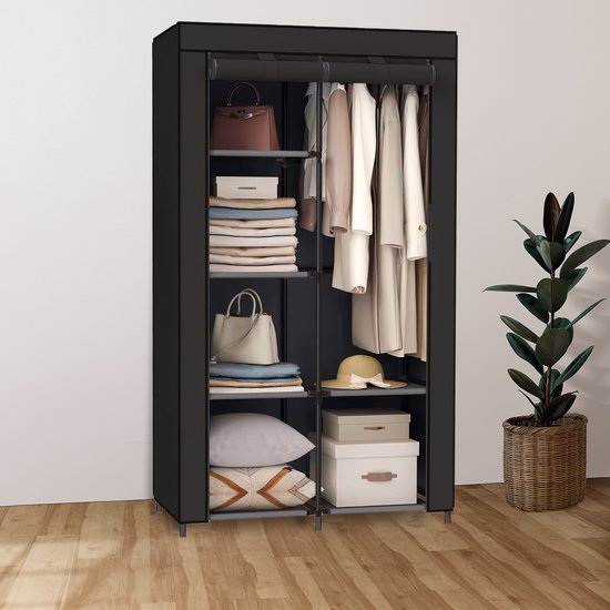 Brixy Kleiderschrank - Kleiderschrank - Faltbarer Kleiderschrank - Faltbarer Stoffschrank - Campingschrank - 88 x 45 x 168 cm - Schwarz