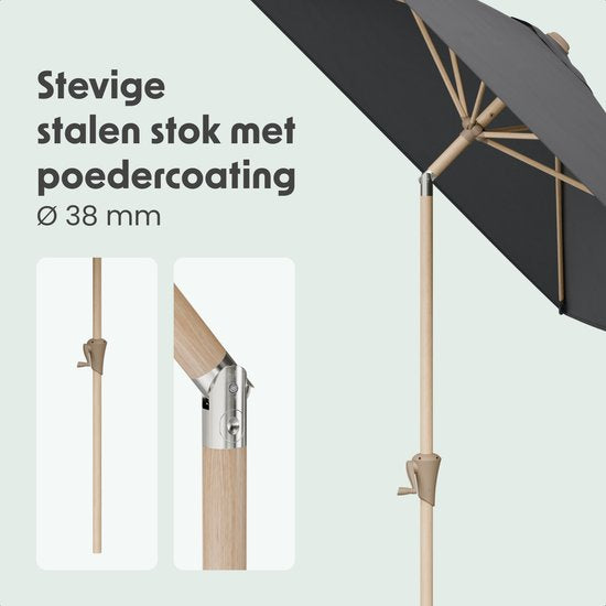 LifeGoods Sonnenschirm - Garten - 270x180cm - 30° neigbar - Wasserdicht - UPF50+ - Holzbeschichtung - Dunkelgrau
