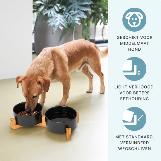 S.old Futternapf und Trinknapf - Mit Ständer - 2x 800 ml - Größe M - Schwarz