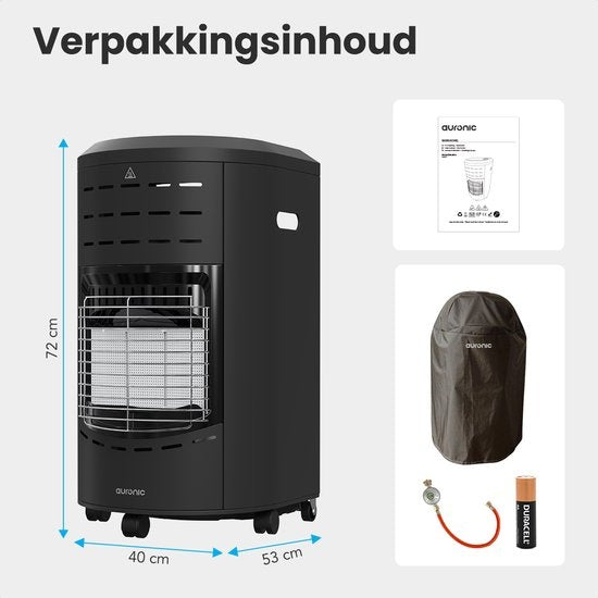 Auronic Mobiler Gaskocher - mit Rädern - bis zu 60 mÂ² - Inklusive Gasdruckregler und Gasschlauch - Inklusive Aufbewahrungshülle - Schwarz