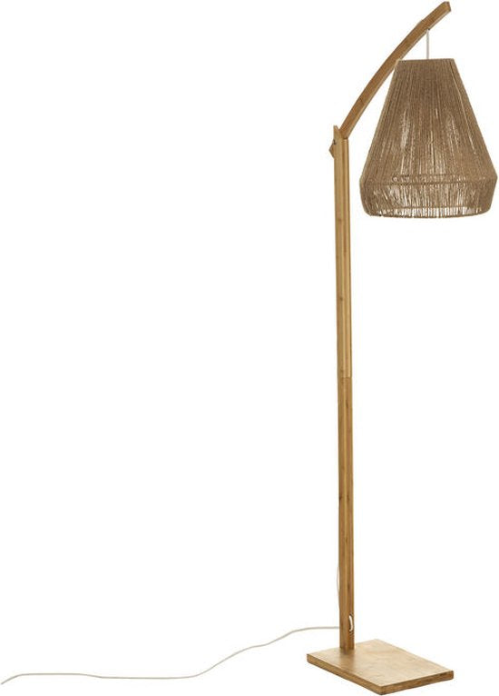 Bambus-Stehlampe mit gebogenem Stiel und geflochtenem Hanf-Lampenschirm PALM