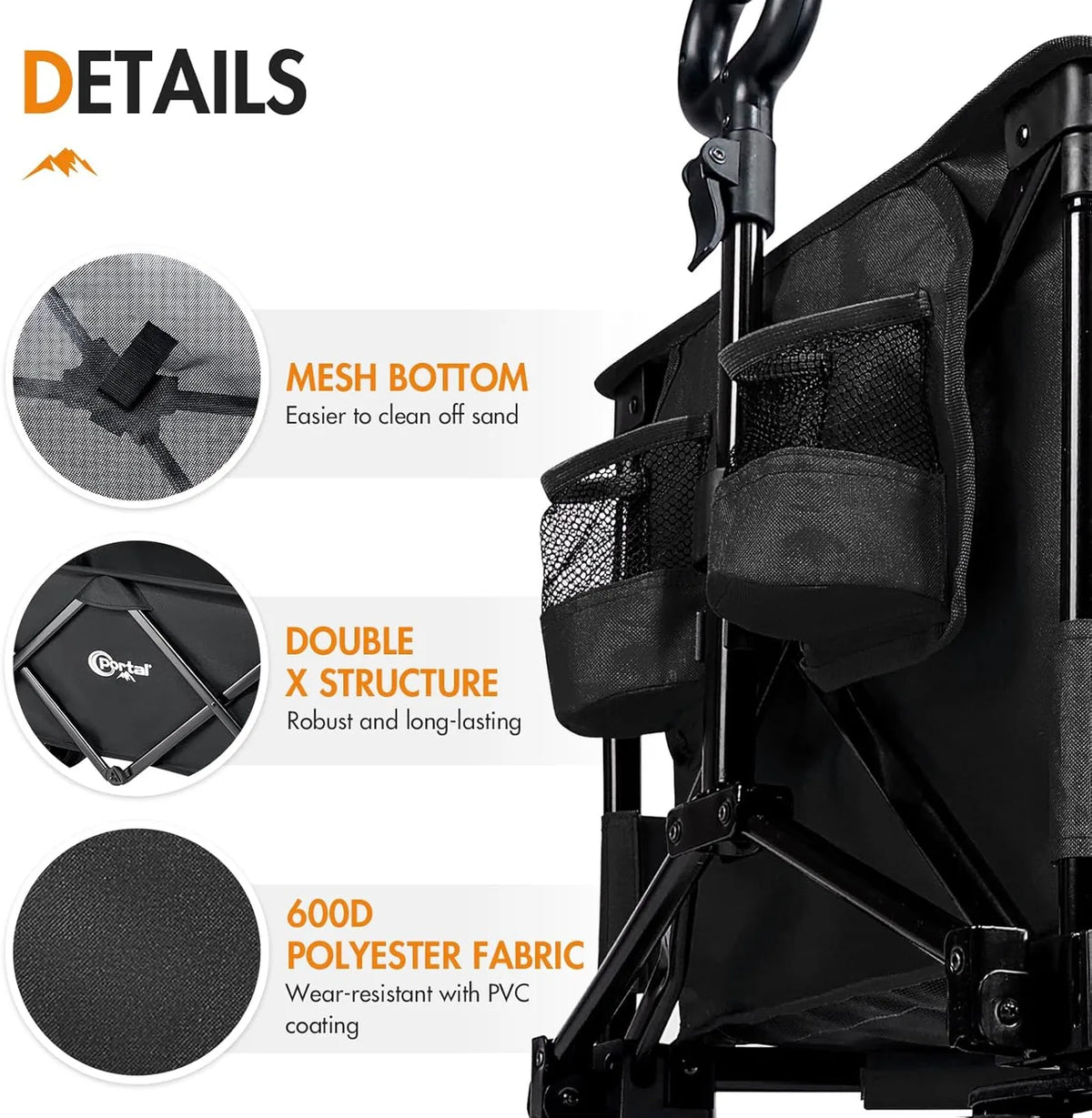 Portal 21813 Zusammenklappbarer Handwagen – bis zu 300 l – 105 × 54 × 63 cm – Schwarz