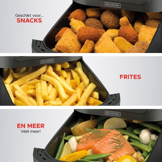 Bourgini Slimfit Airfryer Pure XL - Heißluftfritteuse - 5 Liter - 1500W - PFAS frei