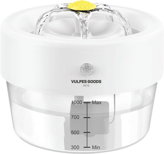 Vulpes Goods Pets - Trinkbrunnen für Katze & Hund PRO - Kabellos - Wiederaufladbar - Tragbar - Anti-Spill - weiß