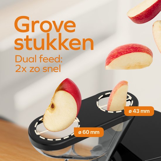 KitchenBrothers Slowjuicer - Entsafter - Gemüse- und Obstpresse - 43 mm und 60 mm Einfüllöffnung - 400 ml - Schwarz