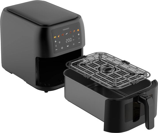 Tomado TAF8002B – Große Heißluftfritteuse – XXL-Heißluftfritteuse – 8 Liter – Heißluftfritteuse – Sichtfenster – Touch-Bedienung – 7 Automatikprogramme – Schwarz