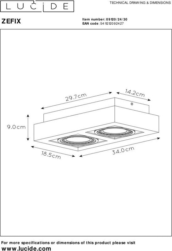 Lucide ZEFIX – Deckenstrahler (Deckenleuchte) – LED „Dim to warm“ – GU10 (ES111) – 2×12 W, 2200 K/3000 K – Schwarz