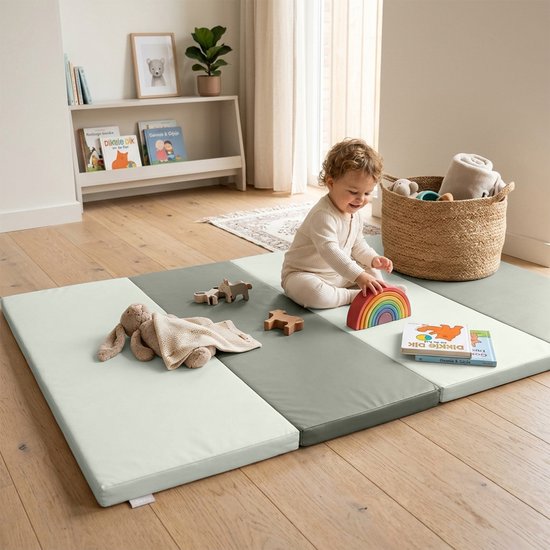 Sunny Dani Foam Spielmatte – Zusammenklappbare Schaumstoffmatte – Softplay – Weiche und sichere Spielmatte – Beige und Grau – Ab 3 Monaten