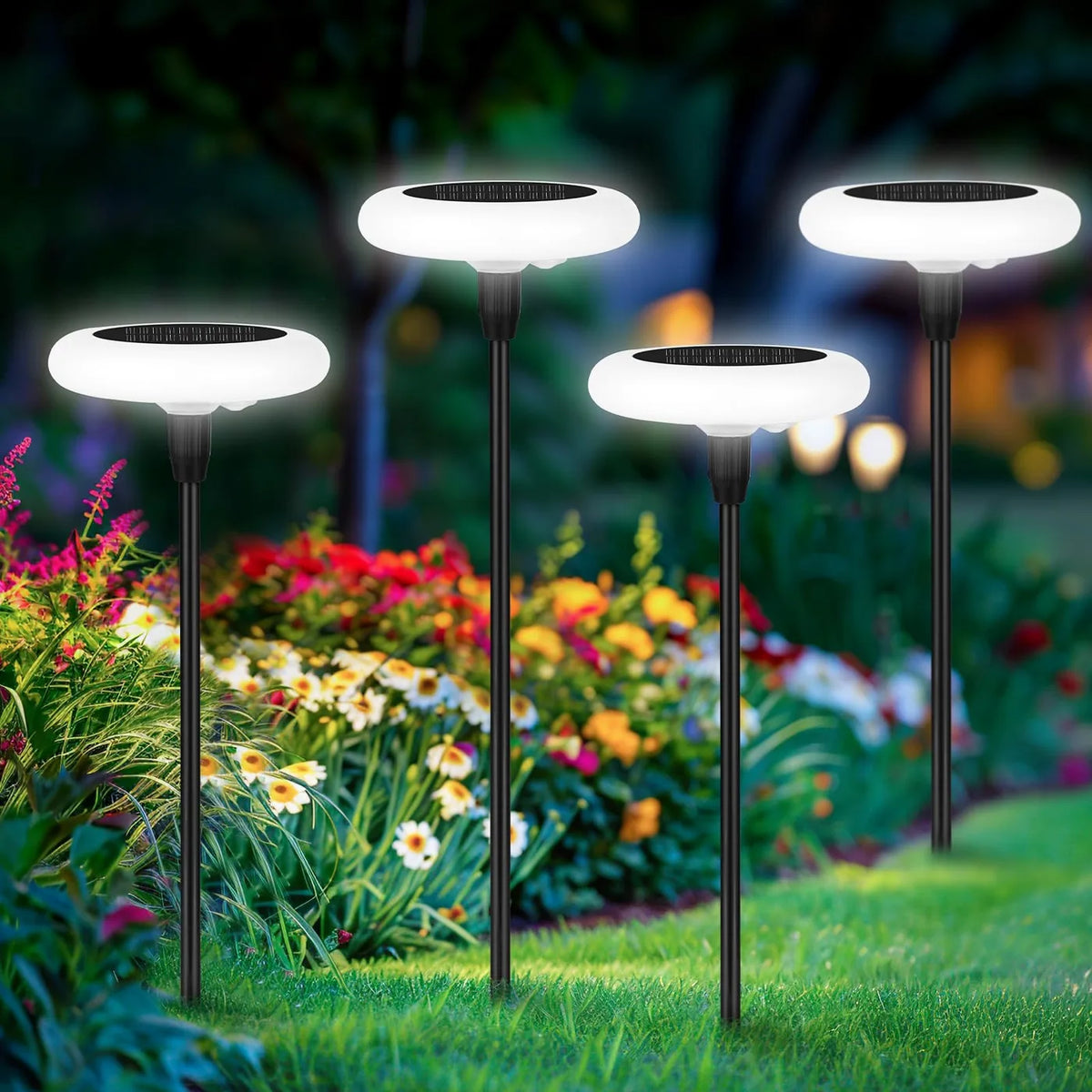 VIVREAL 4er-Pack Solar-Gartenbeleuchtung – Doppelte runde Schwenklampen – 18,1 × 31,49 Zoll – Schwarz