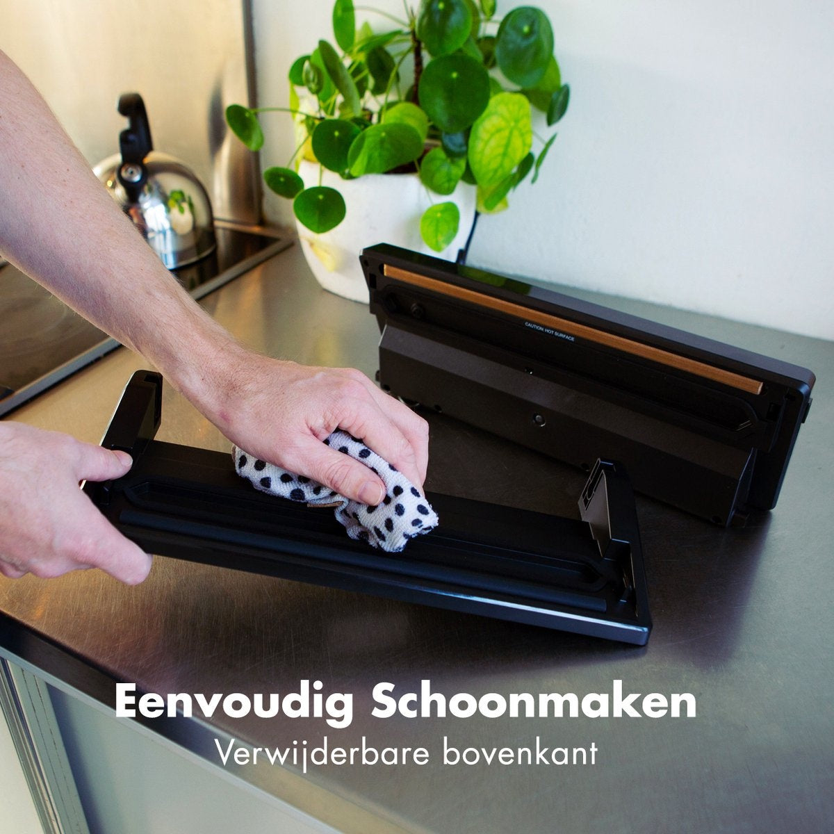 KitchenBrothers Vakuumierer - 4 Einstellungen - Inkl. Folienrolle, Vakuumbeutel und Vakuumschlauch