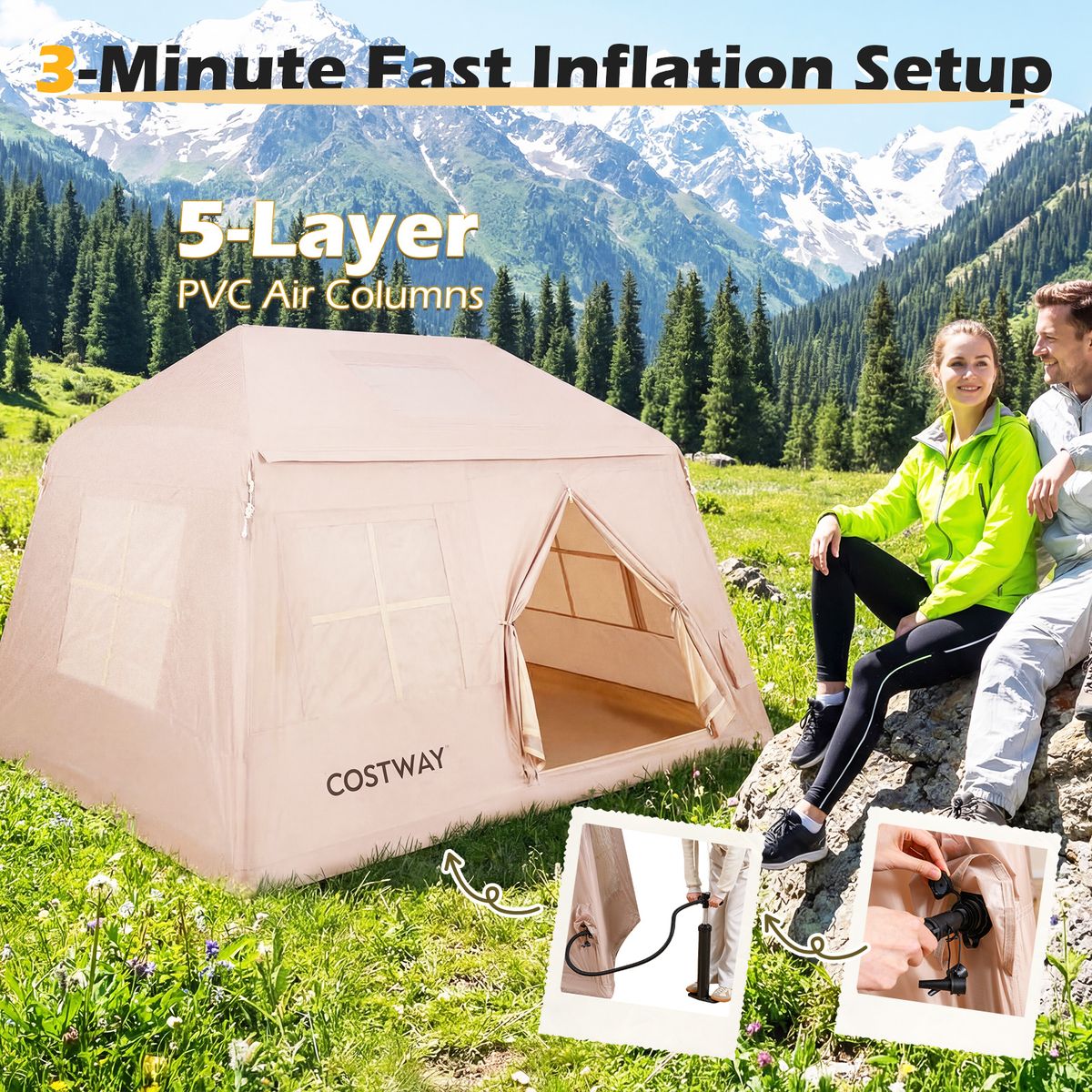 Coast aufblasbares Campingzelt – geeignet für 4–6 Personen – schnell aufzubauen – khaki 253 x 213 x 183 cm