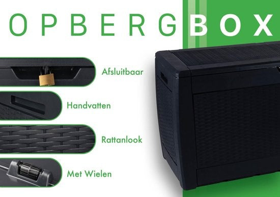 Living Style Aufbewahrungsbox - Gartenkissenbox mit Rädern - 310 Liter - Schwarz