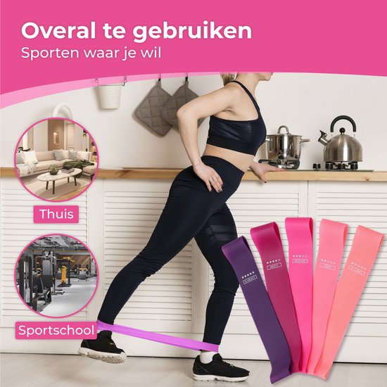 Nuvance - Widerstandsbänder Set inkl. Tragetasche - 5er Set - Widerstandsbänder - Fitness Elastic - inkl. eBook - Pink