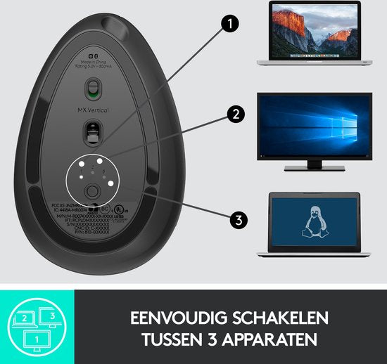 Logitech MX Vertical – Kabellose ergonomische Maus – Grau