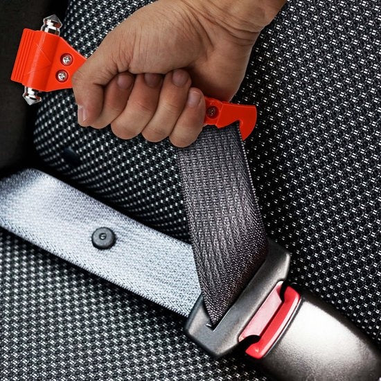 Sicherheitshammer - 2 Stück - Nothammer mit Sicherheitsgurtschneider - inkl. Halterung und Befestigungsmaterial - Orange