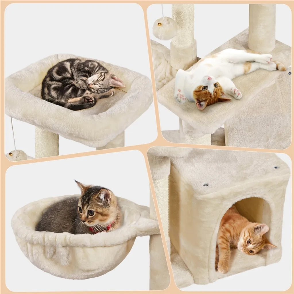 Yaheetech Katzenkratzbaum 87 cm - 3-Schicht - Hängematte - Katzenhaus - Sisal - Beige