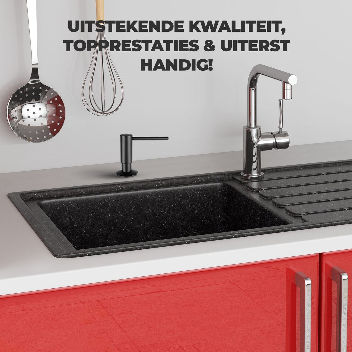 Mizzo Seifenspender 300ML - Seifenpumpe Schwarz - Einbauküche Tablett - Schwarz