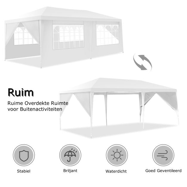 Coast Gartenpavillon Partyzelt - 6 Seitenwände - UV- und wasserfest - 6 x 3 x 2,5m - Stahl/PE - Weiß