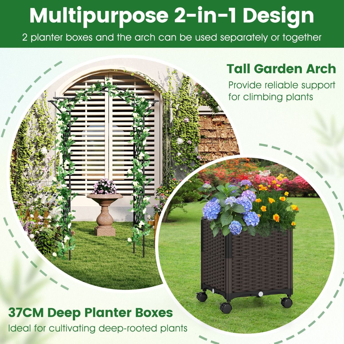 Coast Gartenbogen mit Pflanzkästen – 2-in-1-Klettergerüst mit Selbstbewässerungssystem – schwarz