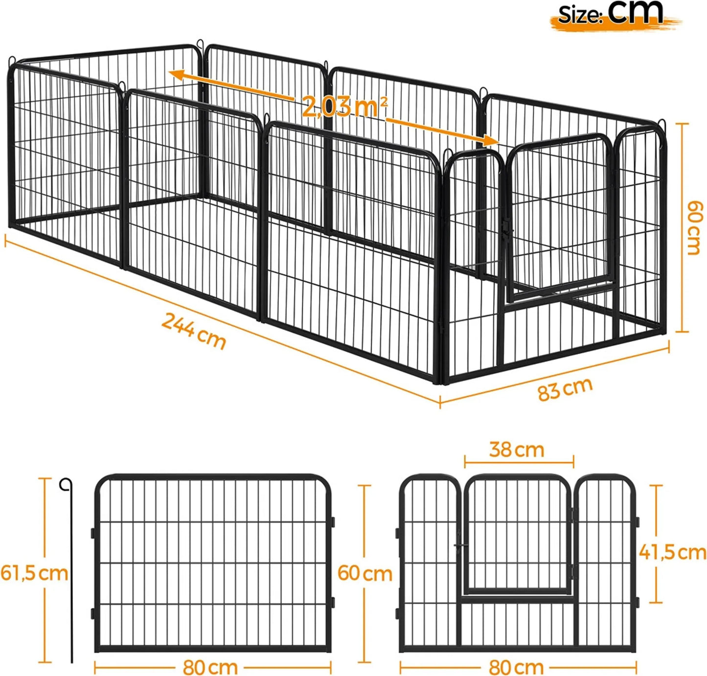 Yaheetech Welpenauslauf faltbar - ausgestattet mit 8 Paneelen mit Tür und Bodenstiften und wasserabweisender Beschichtung - für Welpen, Kaninchen und kleine Haustiere - schwarzes Metall - 80 x 60 cm