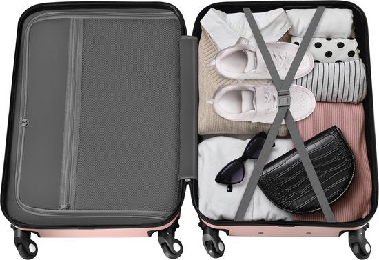 tectake - 4-teiliges Reisekofferset inklusive Koffertrolley und Gepäckwaage, 360° Rollen, Hartschalenkoffer mit Zahlenschloss, großer Koffer, stapelbar, Trolley Handgepäck - rosegold