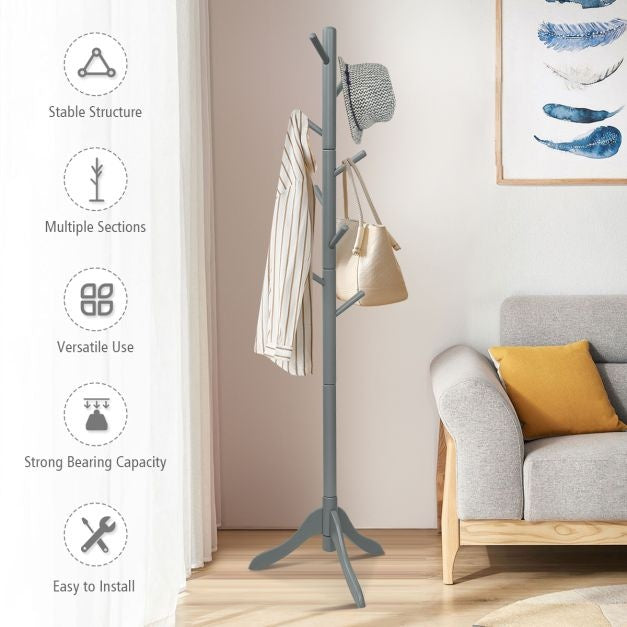 Kleiderständer mit 8 Haken 175 cm Holz Höhenverstellbar Kleiderständer für Schlafzimmer Wohnzimmer Grau/Braun/Schwarz