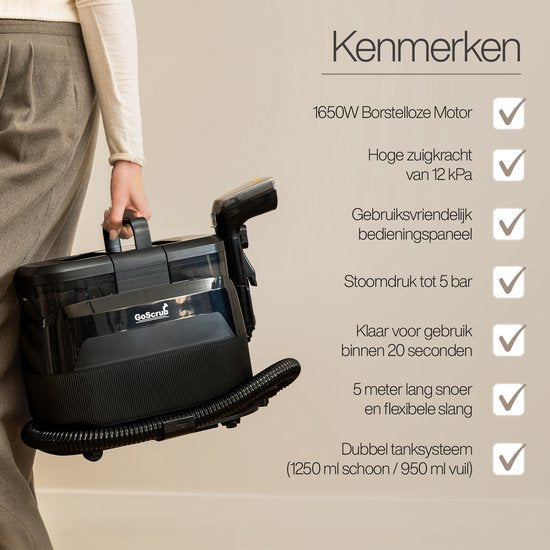GoScrub® 3-in-1-Teppichreiniger PRO mit Bodenwischer – Dampfreiniger und Fleckenentferner für Sofas und Teppiche – 100 °C Dampf – Sofa-Reiniger – Möbelreiniger – Sitzmöbel-Reiniger