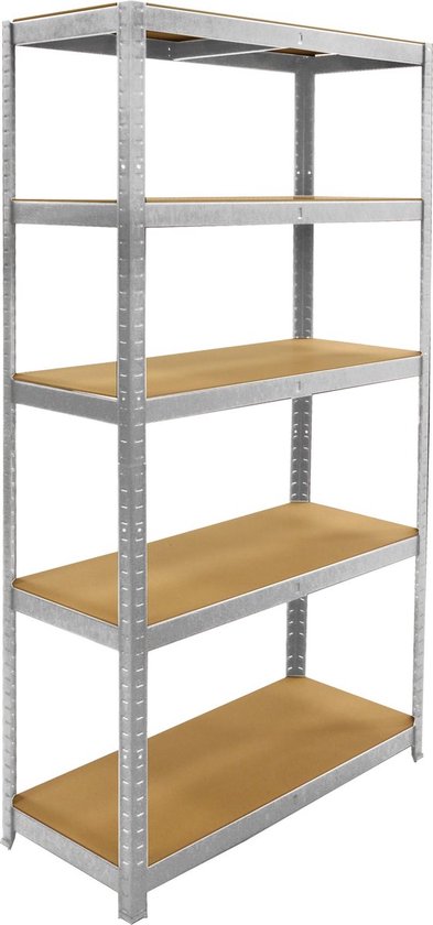Starcko – Aufbewahrungsregal aus Metall – 90 cm breit – 40 cm tief – 5 x 175 kg Tragkraft – Montage ohne Schrauben – verzinkt