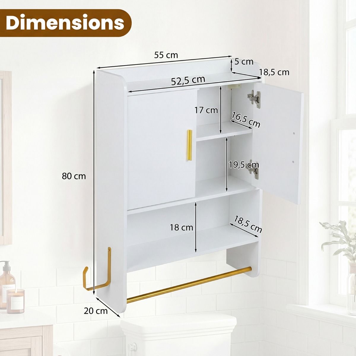 Coast Hängeschrank für das Badezimmer – zwei Türen – verstellbare Einlegeböden – schwarz/weiß – 55 x 20 x 80 cm