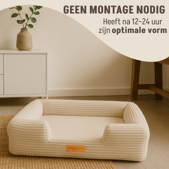 By Cee Cee Orthopädischer Hundekorb - Orthopädisches Hundekissen - Hundebett - Gerippter Stoff - Für kleine Hunde - Beige - 80x55