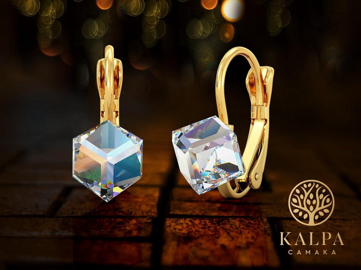 Yolora Damen Ohrringe mit Kalpa Camaka Kristallen - Gold - 18K Gelbgold plattiert