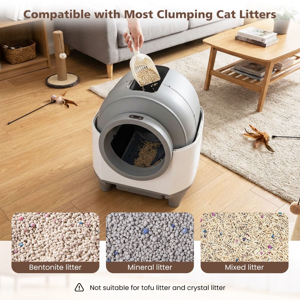 Coast Selbstreinigende Katzentoilette – automatische Katzentoilette mit App-Steuerung – flüsterleise – 80 Liter – weiß