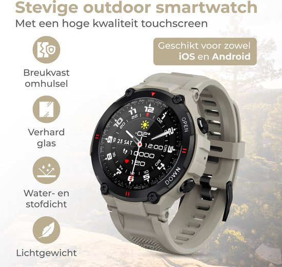 Nuvance - Outdoor Smartwatch - IP67 Wasserdicht - Bluetooth Smartwatch für Frauen und Männer - Smartwatches - Sportuhr mit Schrittzähler, Kalorienzähler, Schlafmesser - Geeignet für alle Smartphones - Grau