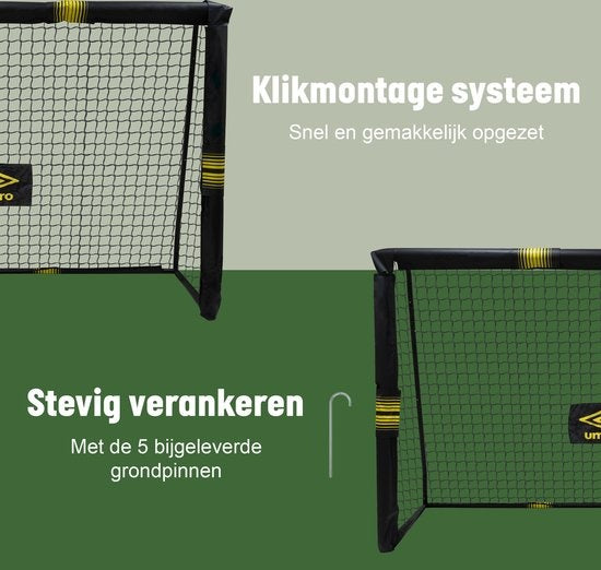 Umbro Fußballtor - 180 x 120 x 60cm - Fußballtor groß - Metall - schwarz/gelb