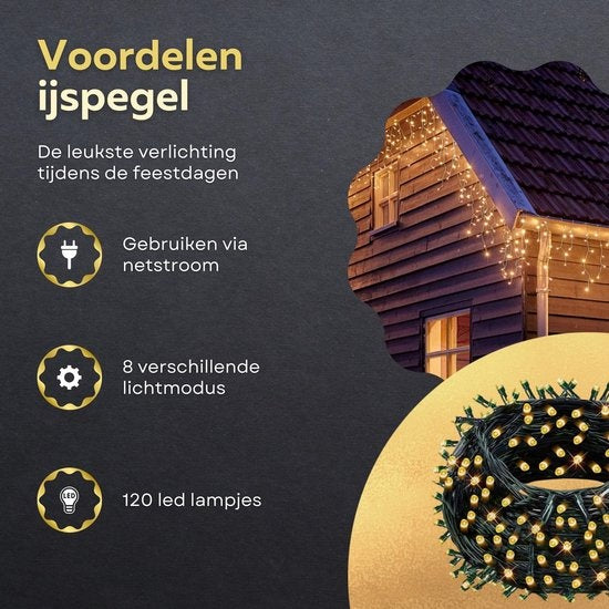 Giftmas Eiszapfen-Weihnachtsbeleuchtung - Weihnachtsbeleuchtung für den Außenbereich - 120 LEDs - 4m - Verkettbar bis zu 12m - Für Innen und Außen