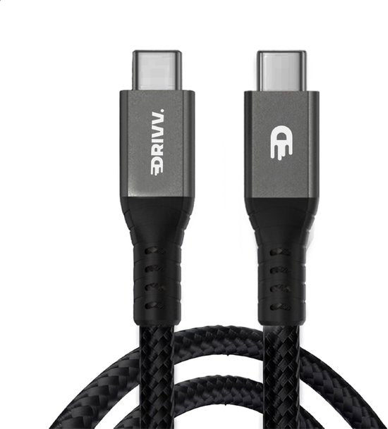 Drivv. USB-C-zu-USB-C-Kabel 4.0 – Gen 3 – 240 W Schnelllader – 8K 60 Hz – 40 Gbit/s – 3 Meter – Nylon – Schwarz