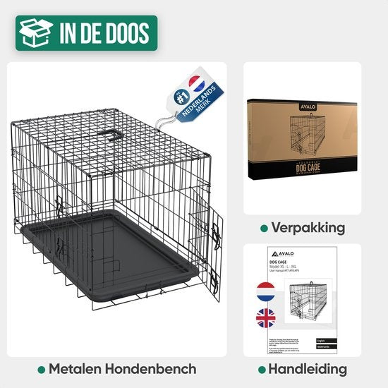 Avalo - Hundebox XXL - Faltbarer Käfig - 2 Türen - 122x74x80 CM - Schwarz